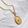 Messia Women's 18K Gold Plated Titanium Steel Necklace Oval Eight-Pointed Star Pendant for Wedding Occasions
