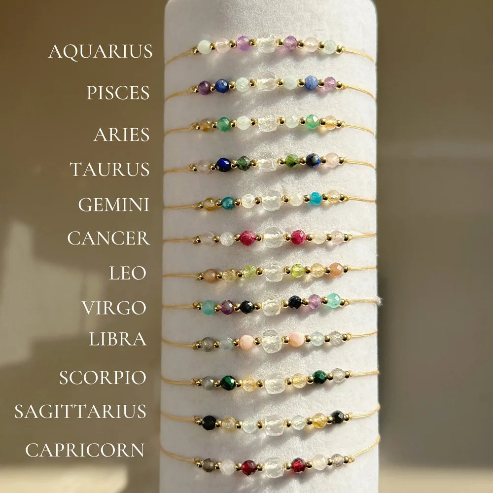 Creative Constellations Jewelry Natural Crystal Faceted Beaded Zodiac Bracelet Wholesale