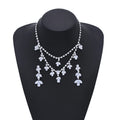 Luxury Bling Bling Women's Wedding Jewelry Set Silver Plated Clear Zircon Necklace and Earrings Set for Bridal