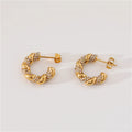 Luxury CZ Crystal Pave Stone Twisted Rope Chain Hoop Earrings for Women Stainless Steel Fashion Jewelry