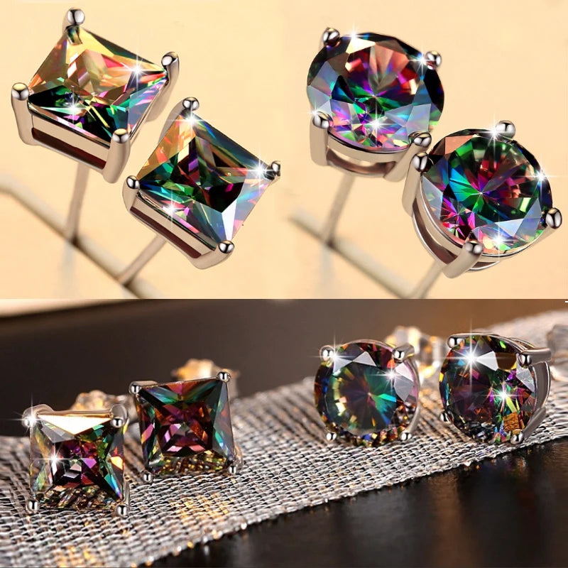 Huitan Wholesale Fever Different Shapes Stud Earrings Colorful Zircon Bling Bling Girls Lady Dainty Earrings Women