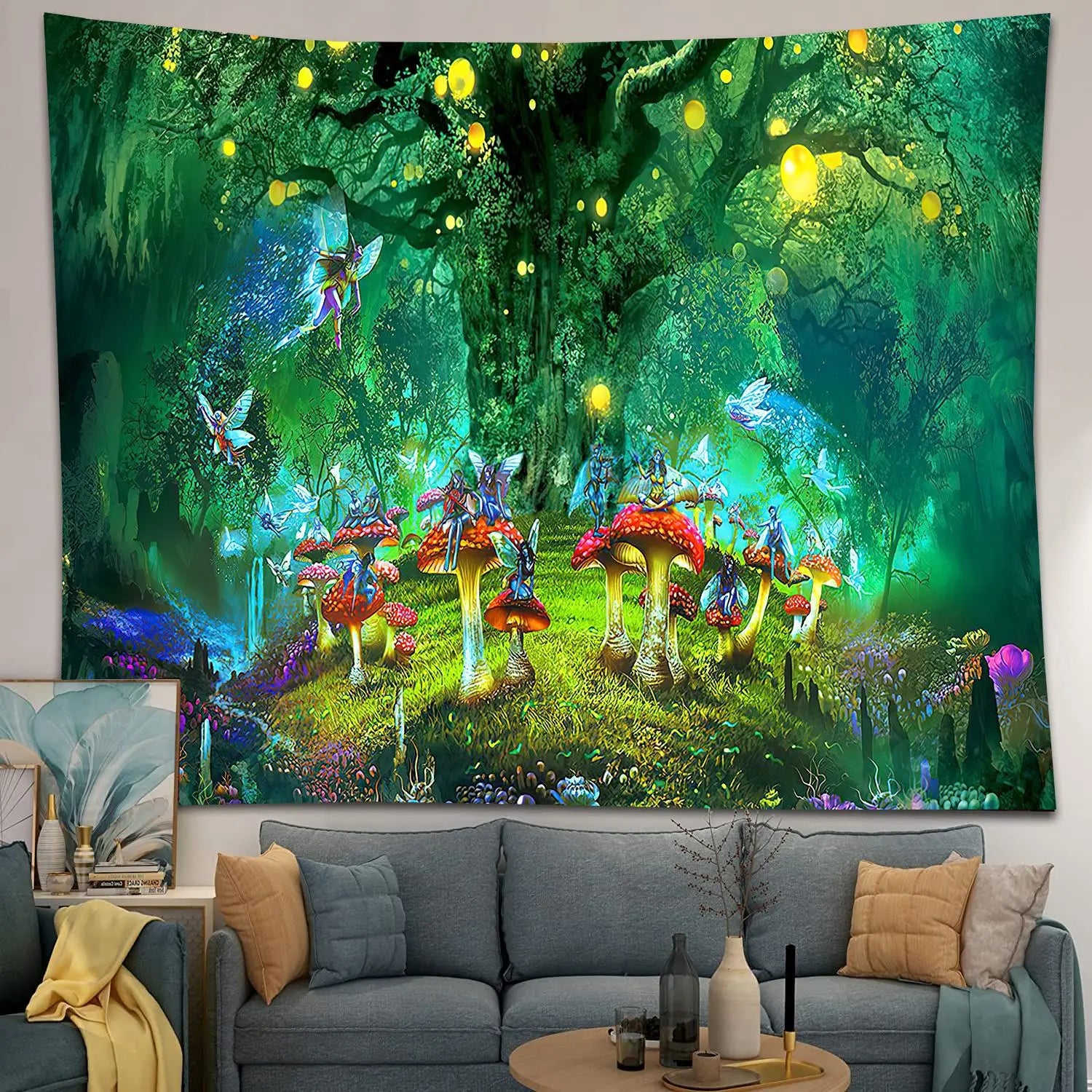 Lantern Tree of Life Wall Hanging Psychedelic Mushroom Mystery Hippie Tapestry Home Decor