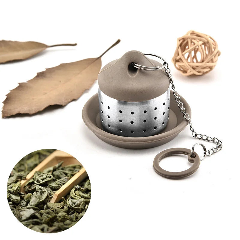 Brown Reusable Stainless Steel Kitchen Tea Bag Infuser Strainer with Tray-Eco-friendly