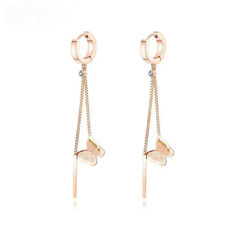 Wholesale Trendy Jewelry Stainless Steel Rose Gold Plated Cubic Zirconia butterfly Hoop Earrings for Women China Supplier