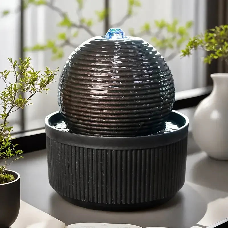 Minimalist Ribbed Sphere Resin Water Fountain Statue Modern Artistic Hand-painted Design Home & Garden Decor Holiday Gift