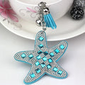 Starfish Keychain Sparkling Rhinestones Charm with Tassel Stylish Polyester PU Sea Life Key Ring Bling Jewelry Accessory