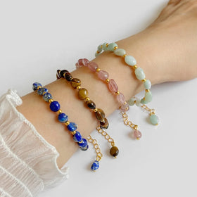 Irregular Natural Stone Bracelet 6-8MM Beads Lobster Clasp Bracelets for Women Men Adjustable Healing Crystal Chakra Jewelry