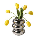 Light Luxury Silver-Plated Ceramic Geometric Vase for Home Living Room Decor and Garden Flower Pot Use