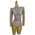 Shiny Rhinestone One Piece Jumpsuit Showgirl Stage Performance Dancer Outfits Lady Rompers Women Birthday Party Club Bodysuits