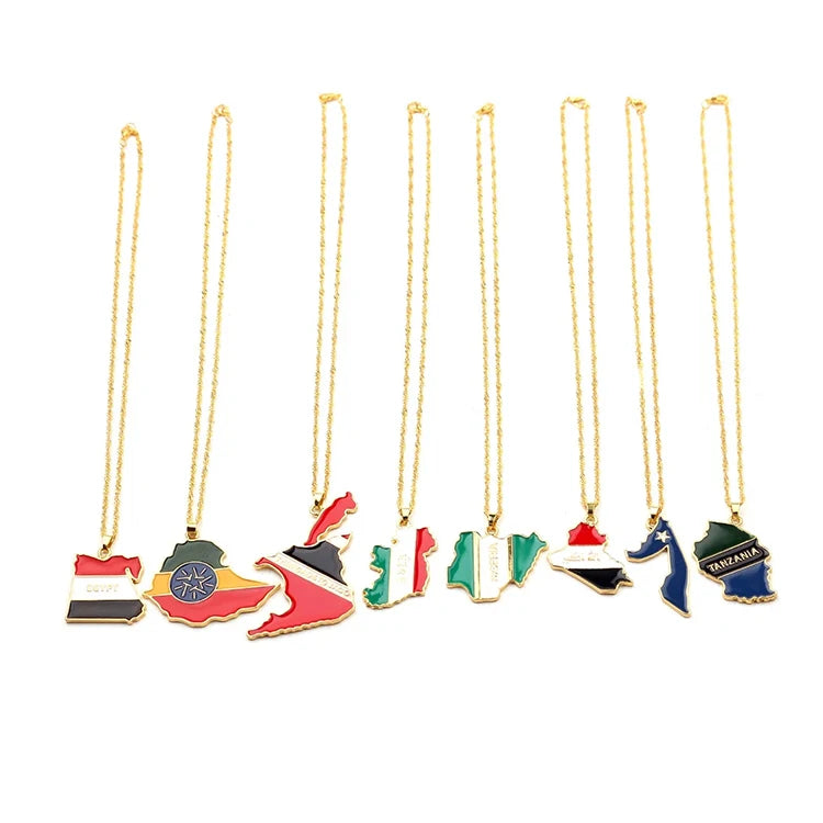 Best Selling World Map and National Flag Creative Jewelry Necklace Wholesale Factory Sales Alloy Pendant World Map Necklace