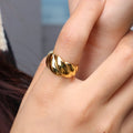 Chris April 316L Stainless Steel Gold Plated Band Ring Fashion Jewelry Chunky Adjustable Rope Rings Ladies