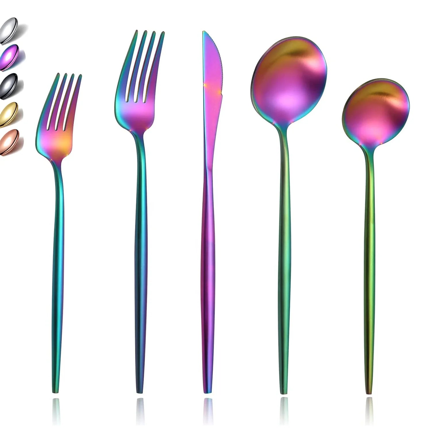 Custom Stainless Steel Metal Colorful Silverware Sets Wedding Outdoor 20 Pieces Matt Rainbow Flatware Cutlery Set
