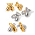 Hypoallergenic Stainless Steel Gold PVD Plated Jewelry High Polish X Shaped Letter Chunky Smooth Stud Earrings for Women