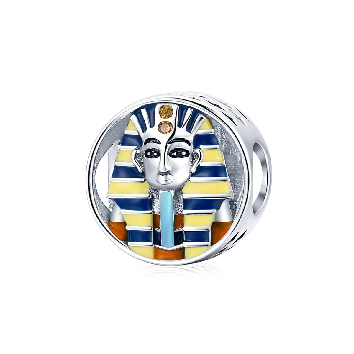 Wholesale Silver Ancient Egypt Pharaoh Charm Gold Colorful Enamel 925 Sterling Silver Charm for Original Bracelet Bangle SCC1858