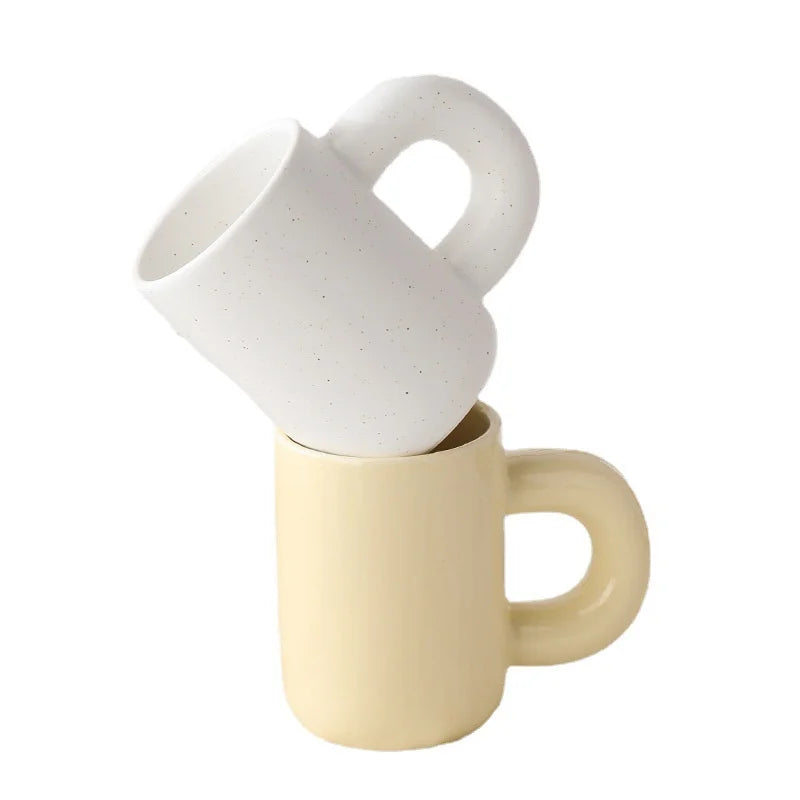 Solhui Ceramic Mug With Big Ears Hand Hold Pattern Splash Ink Cup Fat Coffee Mug
