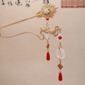 Chinese Ancient Style Dragon and Phoenix Decor Chopstick Hair Stick for Women Vintage Hanfu Pink Crystal Charm Hairpin