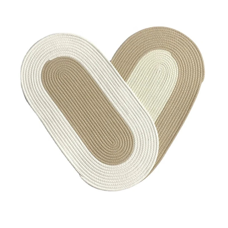 Hand-woven Cotton Rope Loop Pile Floor Mat Rug Coasters with Non-Slip Base
