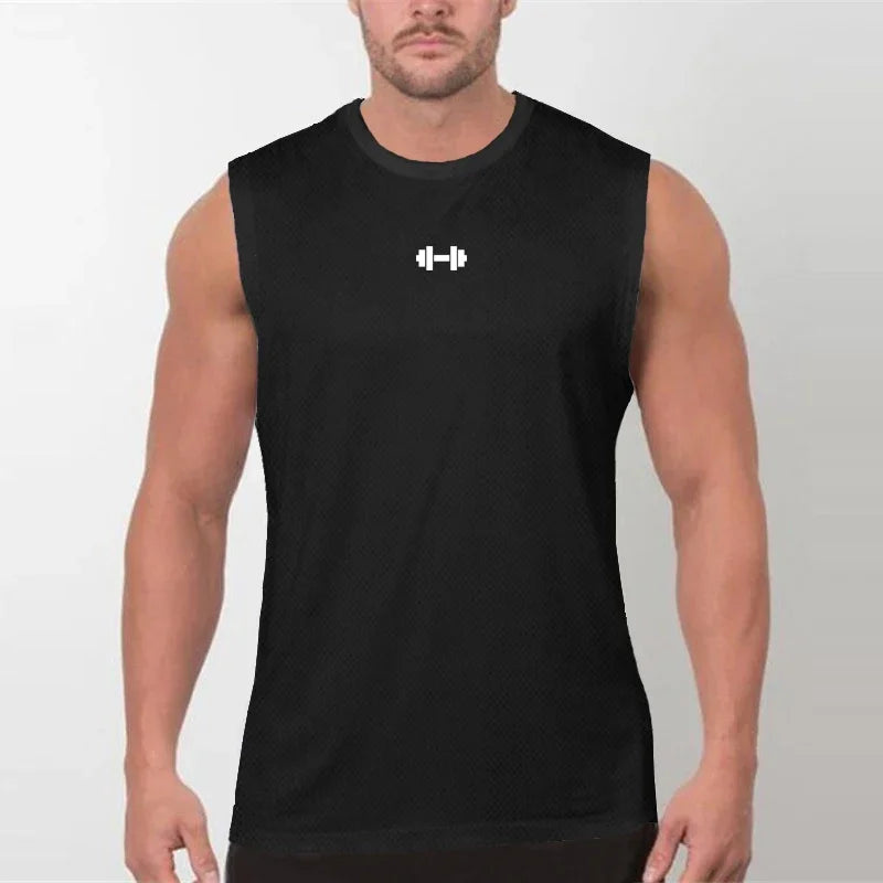 Summer Quick Dry Sports Sleeveless T Shirts for Men Mesh Gym Tank Top Fitness Muscle Vest Bodybuilding Clothing Running Tees