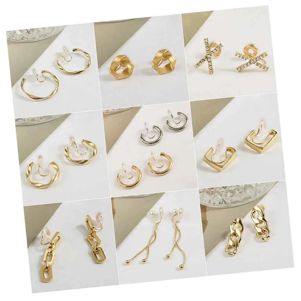 64 Design Women Wholesale Geometric Round Circle Tassel Fakes Earrings Ear Cuff 14k Gold Jewelry Clip Earrings Without Piercing