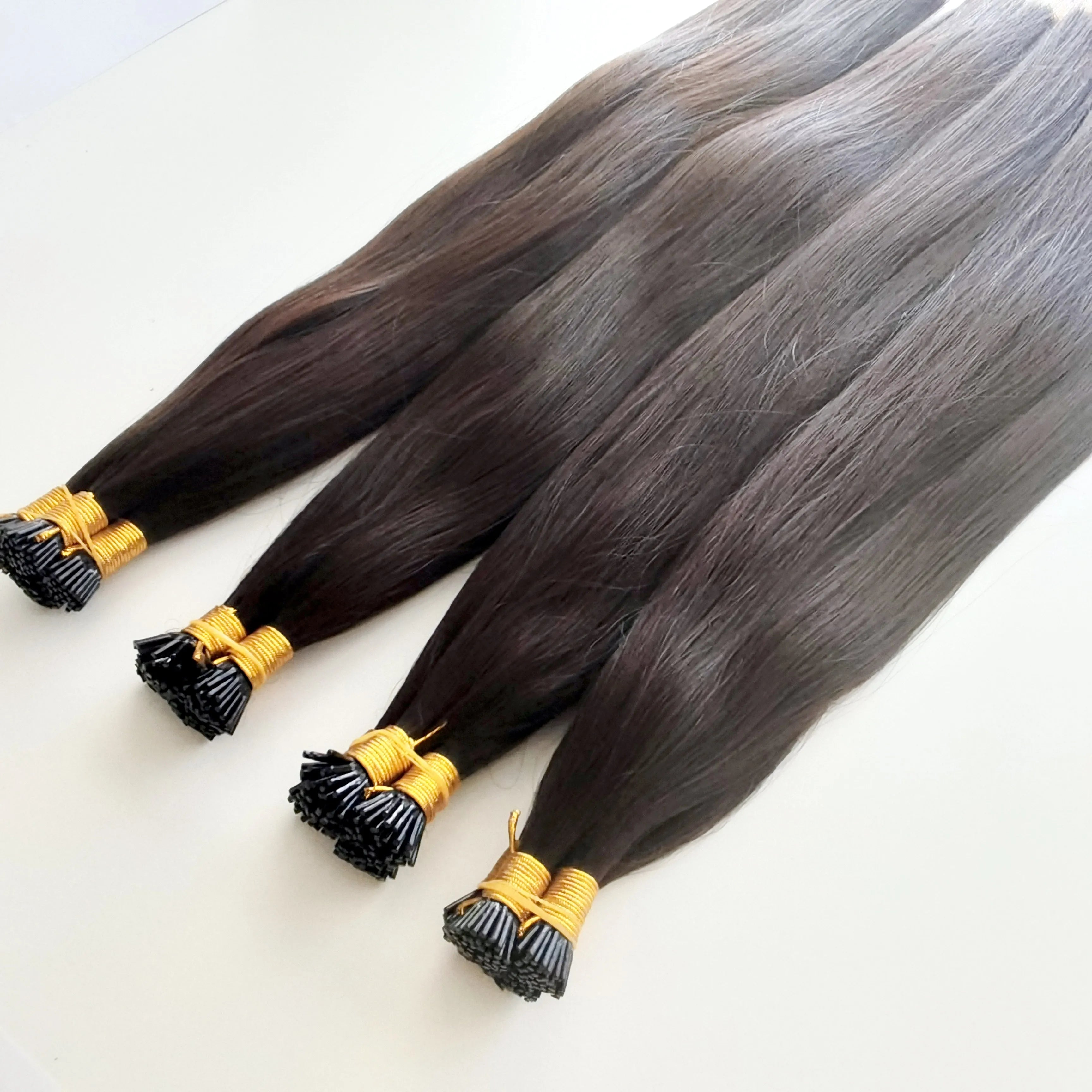 Wholesale Top Quality Virgin Unprocessed I-tip Hair Pre-bonded Human Keratin Russian I Tip Hair Extensions