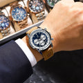 Poedagar Luxury Leather Reloj Waterproof Luminous Watch for Men Multifunctional Chronograph Date Quartz Watches