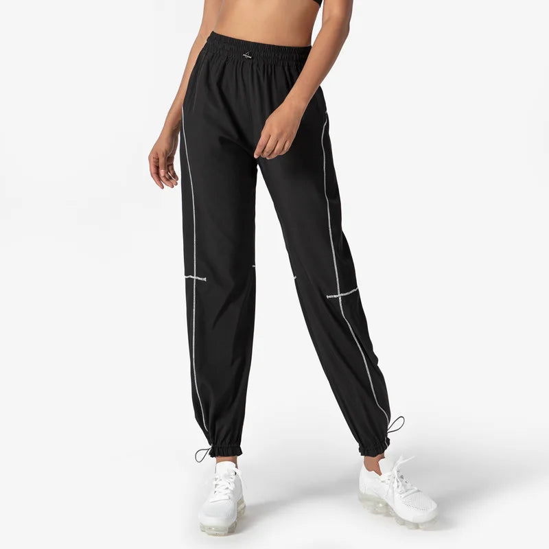 Customized Women Contrast Color Drawstring Bottom Quick Dry Casual Sports  Nylon Track Pants
