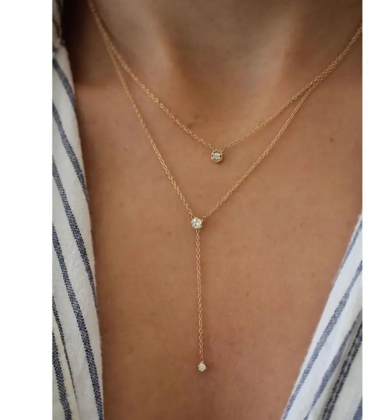 Joolim Jewelry Necklace 18K Gold Plated Dainty Elegant Cubic Zirconia Y  Stainless Steel Layered Multi Layer Lariat  Necklaces