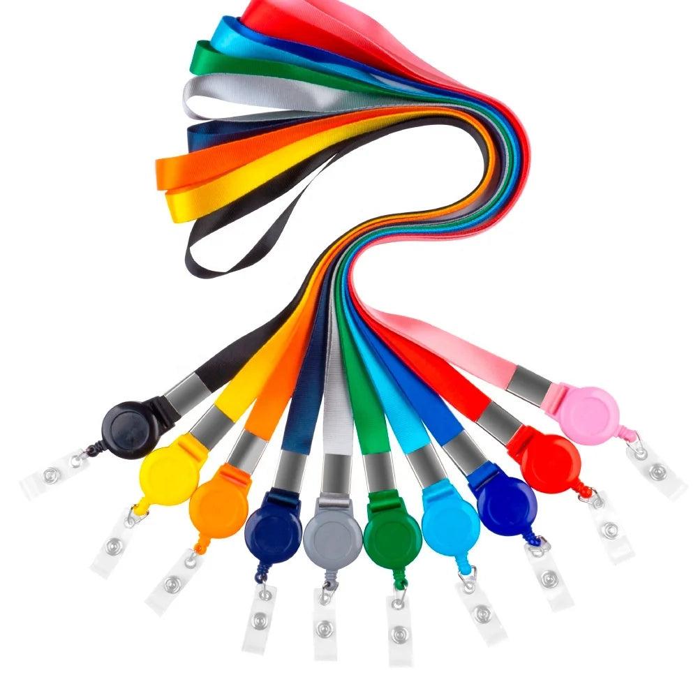 Plastic Retractable Badge Reel Key Chain ID Badge Holder with Lanyard Neck Strap for Key Cards