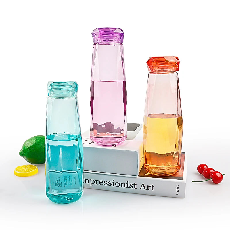 420ml 500ml Colored Custom Glass Cold Water Juice Bottle With Crystal Lid Wholesale