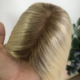 Natural Looking Blonde Human Hair for Women Mono Topper Cuticle-aligned Long 16 Inches Hair Piece