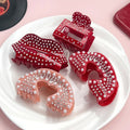 Custom Handmade Red Acetate Hair Claws Elegant Cute Love Rhinestone Hair Claws French Luxury Pearl Hair Claws Wholesale