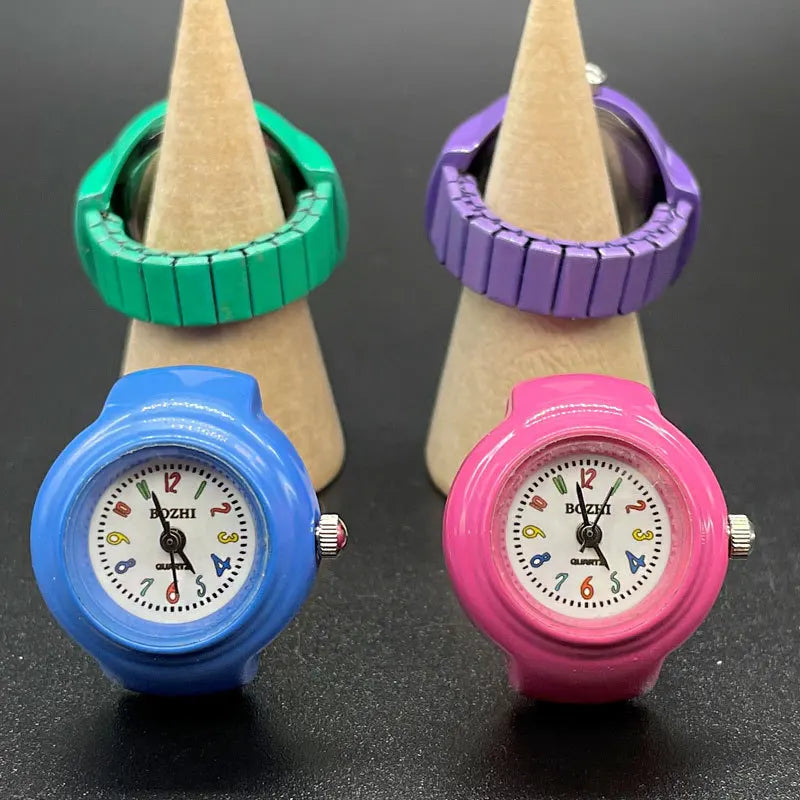 Vibrant Candy Color Mini Finger Ring Watch Elastic Band Quartz Watch Finger Watches Dropshipping