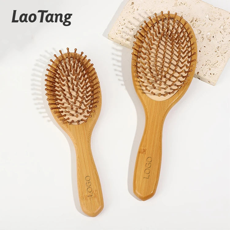 Wholesale Bamboo Hair Comb Square Oval Paddle Brush for Women Men Custom Styling Detangling Brush Wooden Hairbrush for Scalp