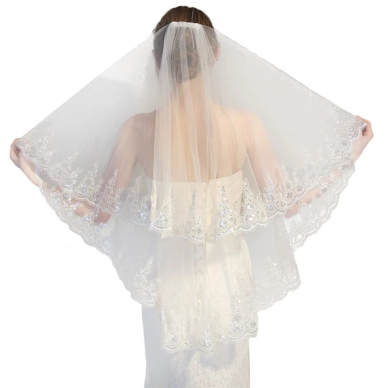New Bridal Veil Wedding Accessories Exquisite Sequins Lace Lace Veil Bride