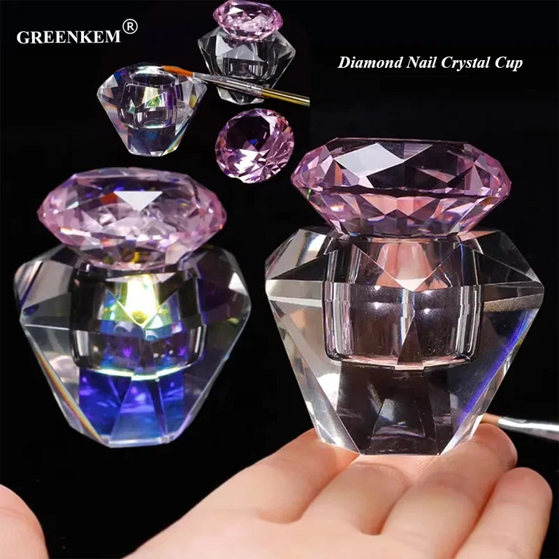 AB Color Nail Art Brush Washing Cup Pink Diamond Lid Liquid Glass Dappen Dishes Hexagon Nail Crystal Nail Cup
