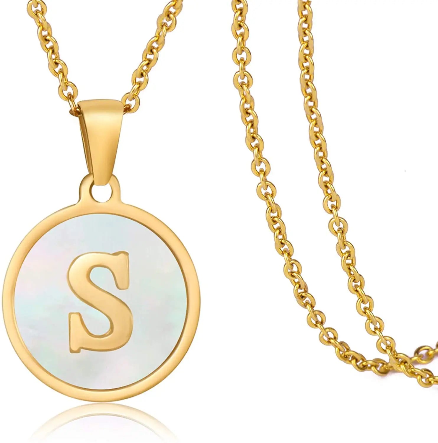 Fashionable Stainless Steel Gold Disc Choker Pendant Necklace Trendy Initial Alphabet Shell Titanium Steel Jewelry Anniversary