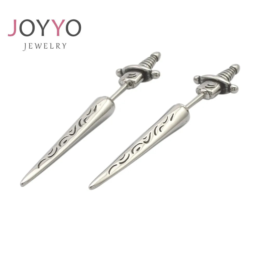 Trendy Personality Stainless Steel Sword Stud Earrings Screw Dangger for Men Women