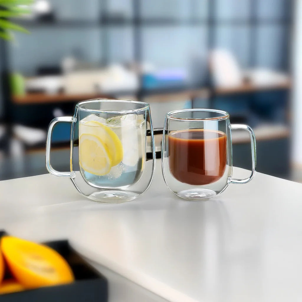 Unbreakable High Temperature Heat Resistant Double Layer Wall Glass Juice Milk Mug Tea Beer Coffee Cup with Handle