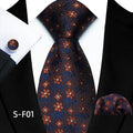 2023 Brown Floral Necktie Set for Men Including Pocket Square and Cufflink Handmade Polyester Tie by Tie Manufacturer MegaBDM