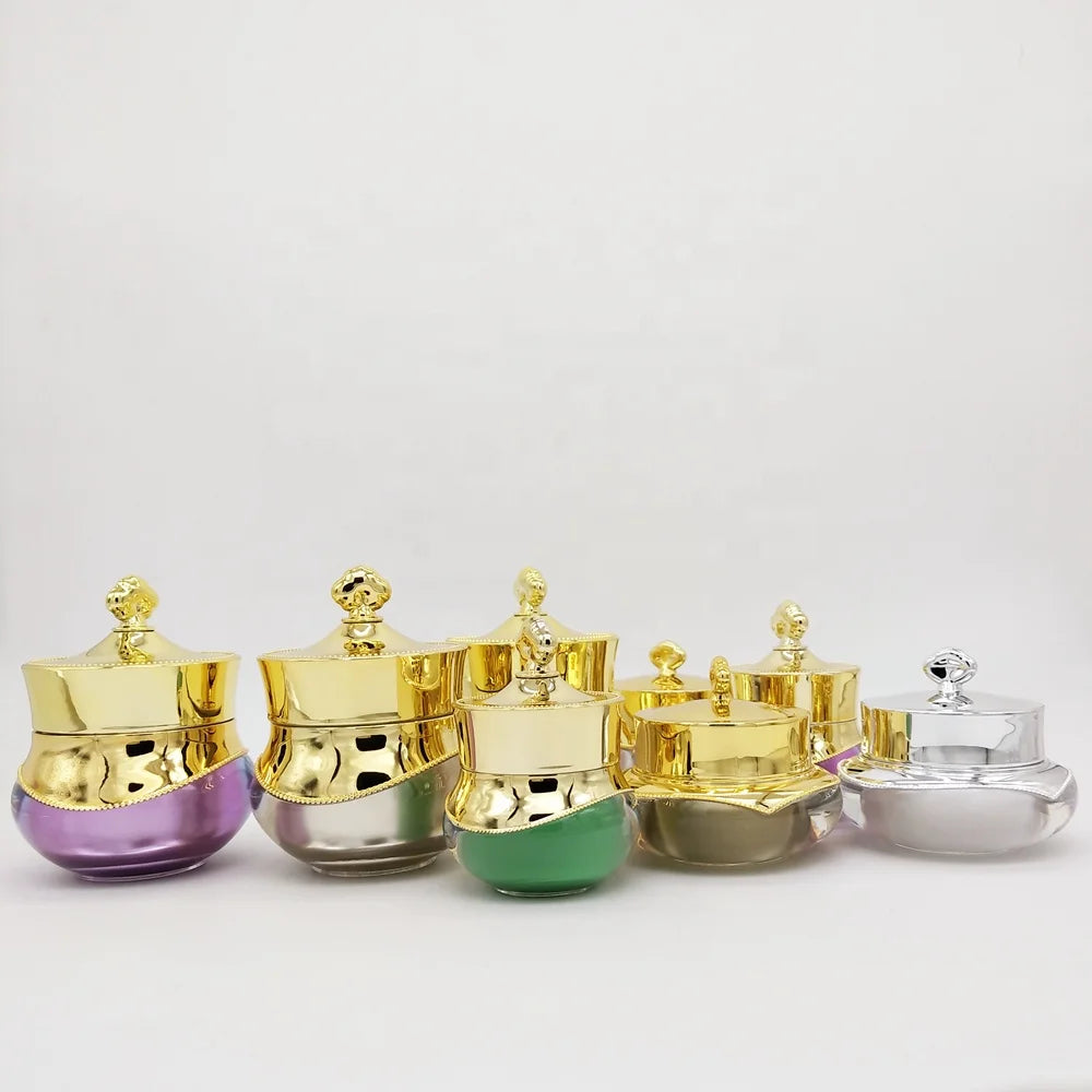 5g 10g 15g Crown Shape Acrylic Cosmetic Facial  Cream Jars Plastic Empty Golden Beauty Cream Container for Eye Cream Sample
