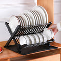 Foldable Dish Drying Rack with Drip Tray Stainless Steel 2 Tier Dish Drainer Rack Collapsible Dish Drainer for Kitchen Sink