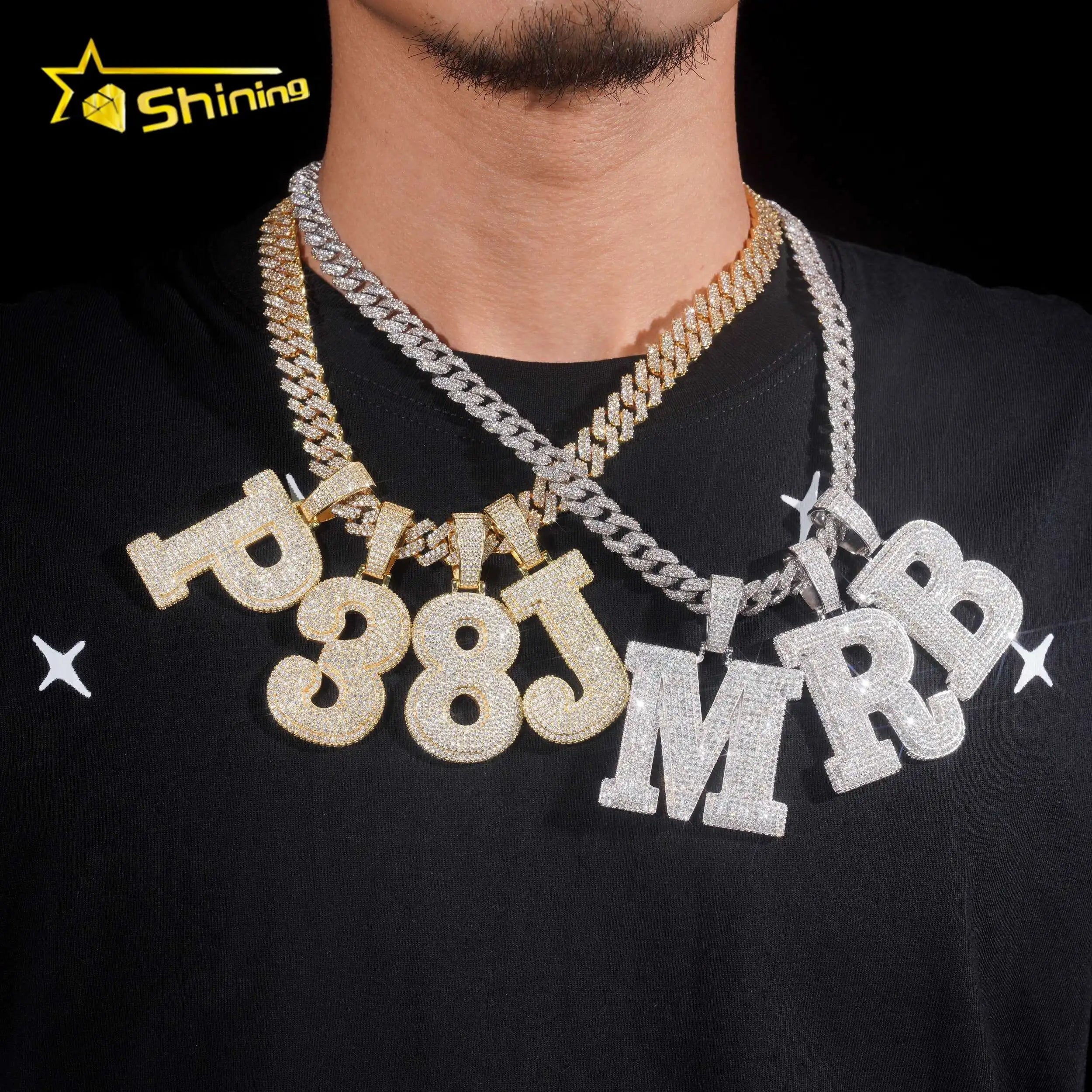 Hot Sale Initial Letters Pendant Hip Hop Vvs Moissanite Diamond Iced Out Pendant Pass Diamonds Tester Fine Jewelry