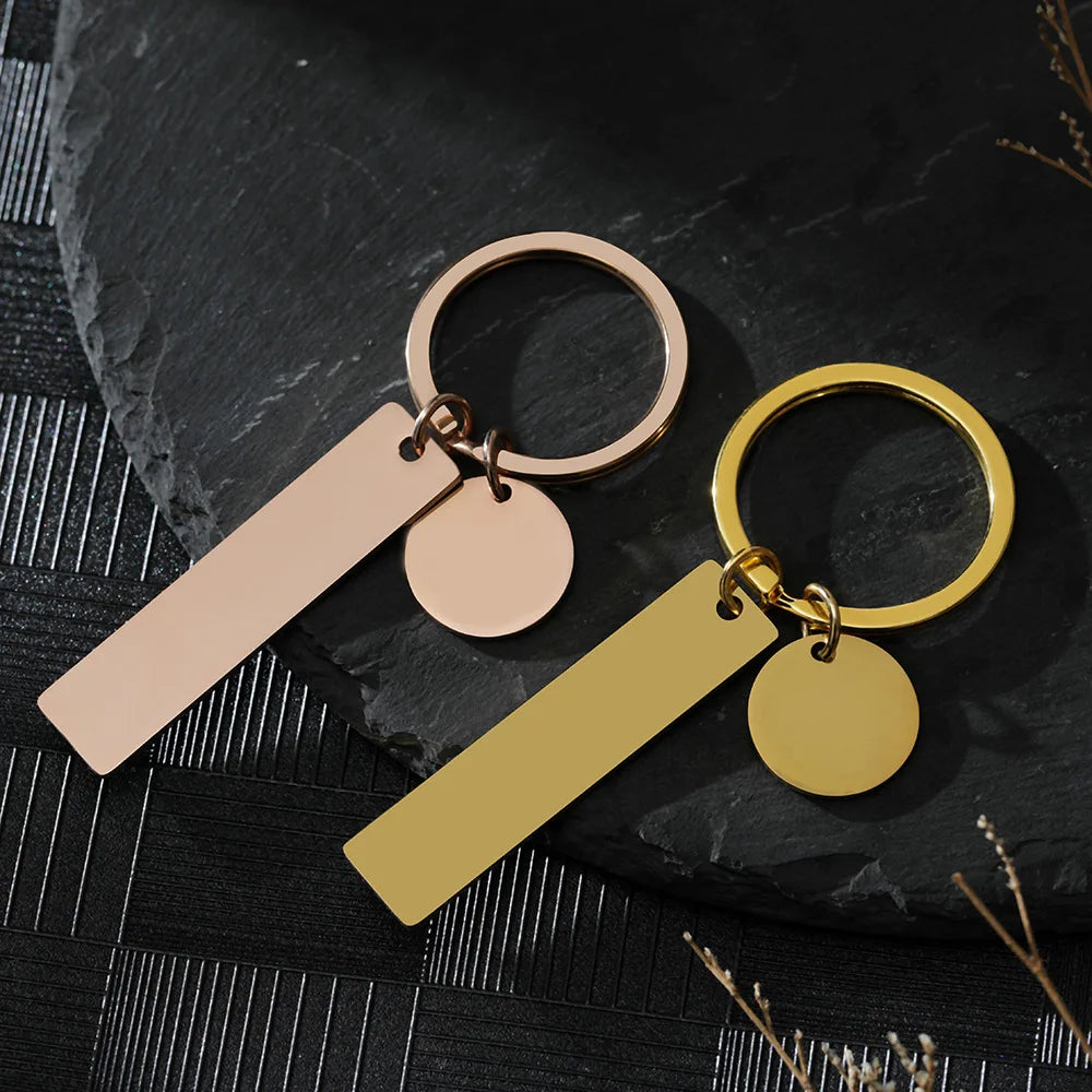 Silver Rose Gold Black Rectangle Mirror Polish Stainless Steel Stamping Blank Keychain for DIY Custom Name Engrave Tags Keyring