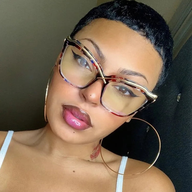 X Cat Eye Metal Frame Eyeglasses Anti-blue Light Large Frame Flat Lens Trend Retro Glasses Eyewear for Women 68064 8729