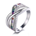 Rainbow Rings for Women Eternity 925 Sterling Silver Ring Finger Stone Wedding Jewelry Colorful Cubic Zircon