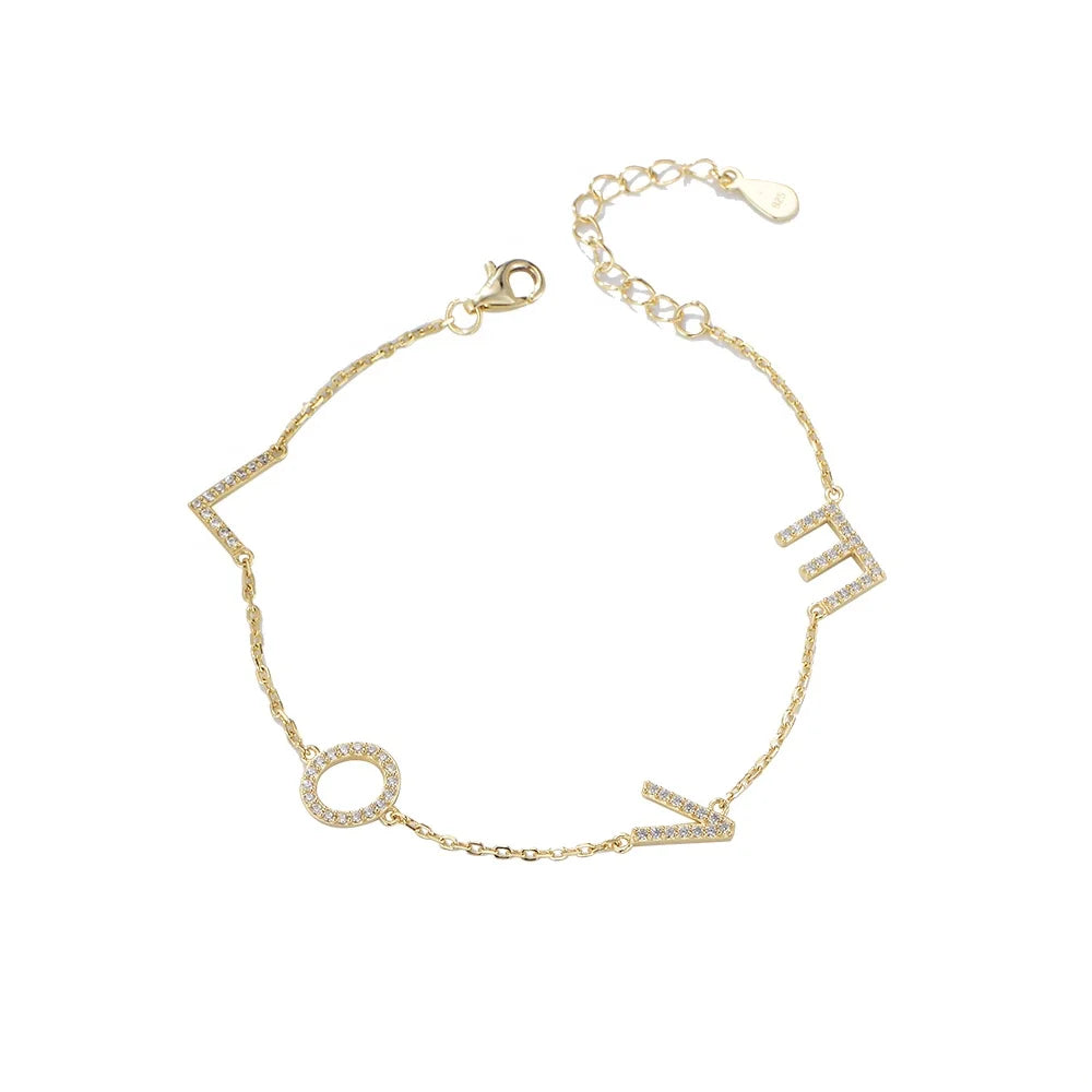 Fashion Adjustable 925 Sterling Silver love Shape Bracelet Trendy Letter Bracelet for Woman