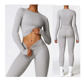 Wholesale Work Our Long Sleeves Tops Legging Yoga Wear Sportswear Gym Fitness Sets for Women Black Color