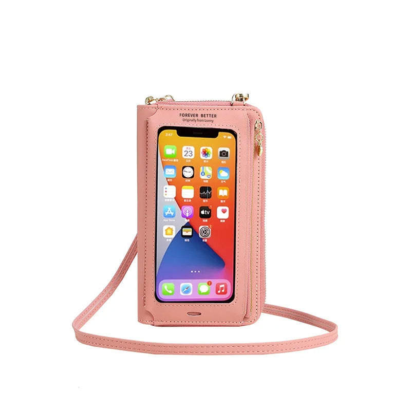 New Fashion Transparent Touch Screen Ladies Wallet Pu Leather Cell Mobile case Phone Bag for Women