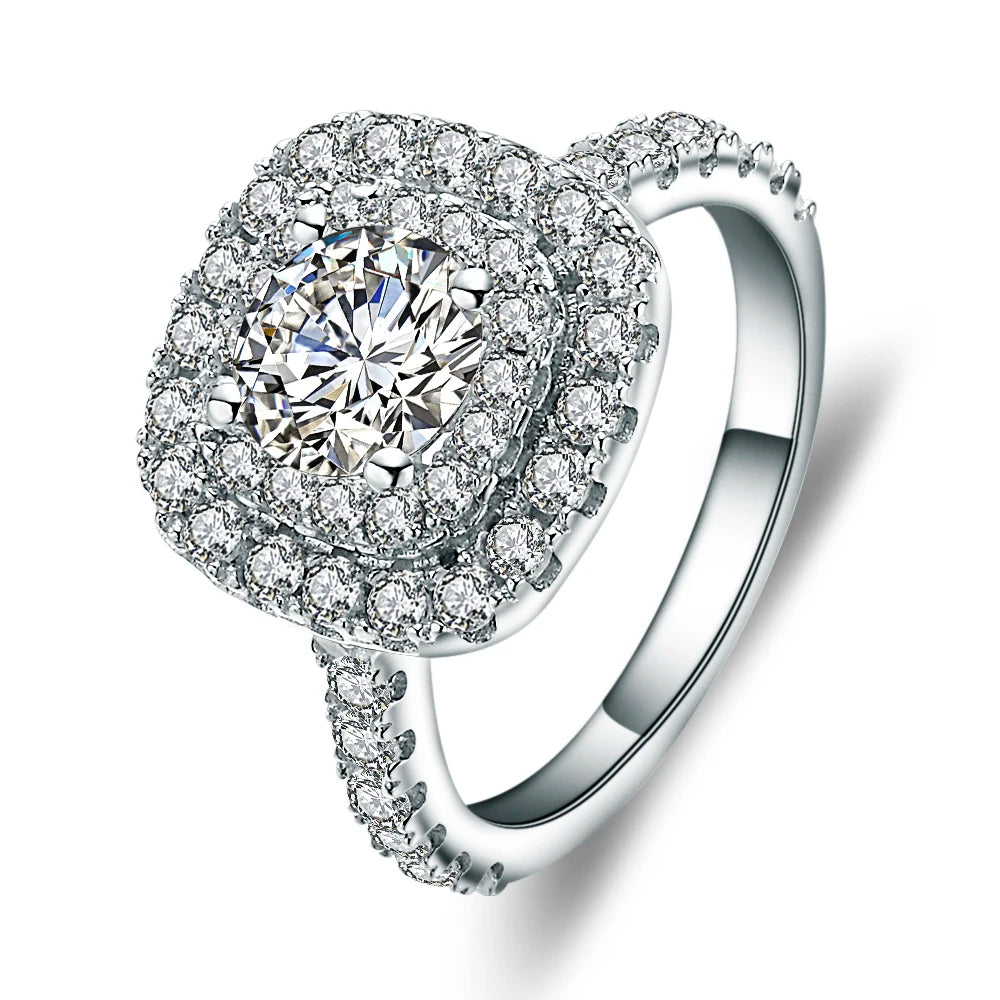 Abiding Vintage Statement Ring 7mm 1.2CT White Cubic Zirconia Halo Engagement 925 Sterling Silver Ring for Women Fine Jewelry
