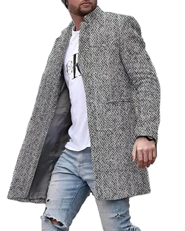 Autumn Winter New Men's Long Coats Solid Color Casual Trench Overcoat Cold Resistant Blend Clothing